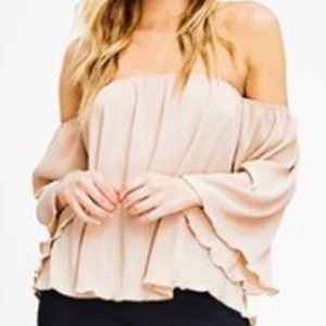Boho micropleat off the shoulder top